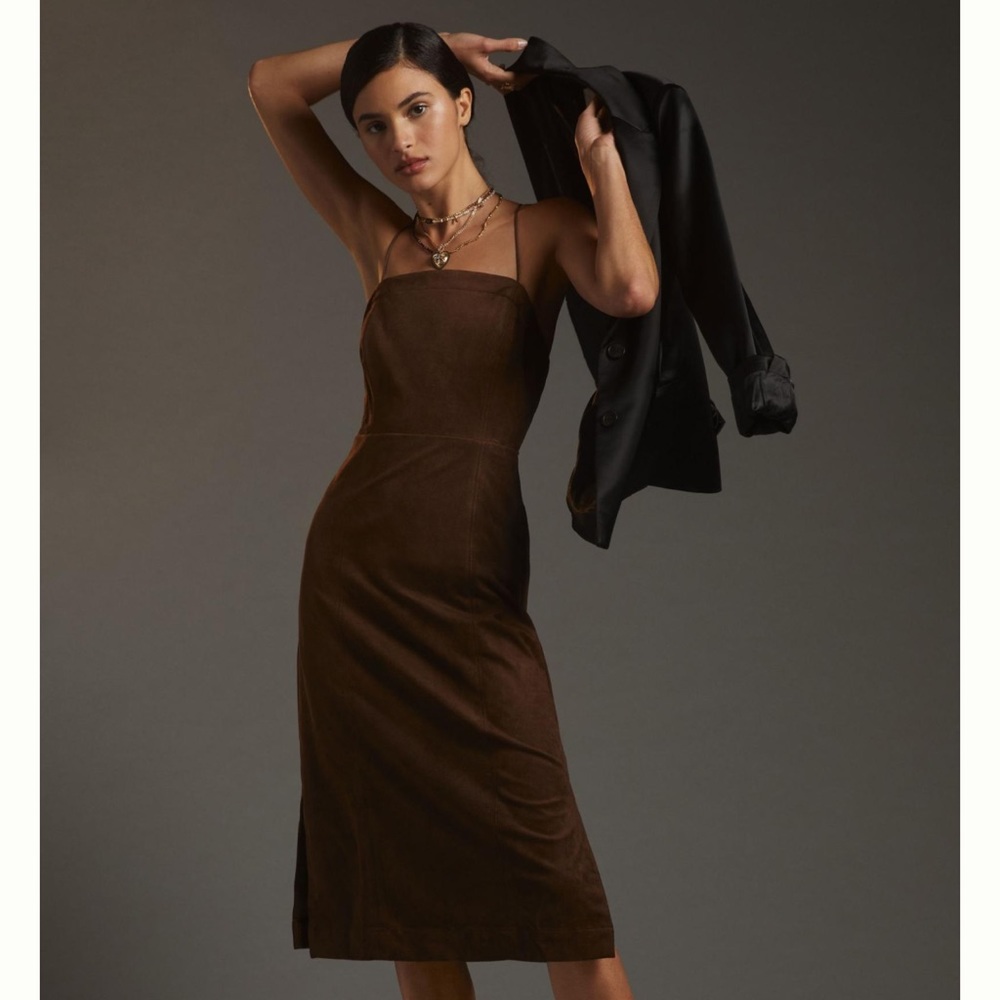 NWT! Anthropologie Strappy Faux Suede Midi Dress